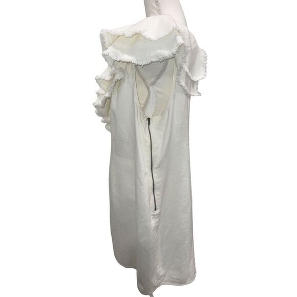 NWT Future Collective | Cream Women's Asymmetrical‎ Ruffle Denim Mini Dress Size - Picture 4 of 10